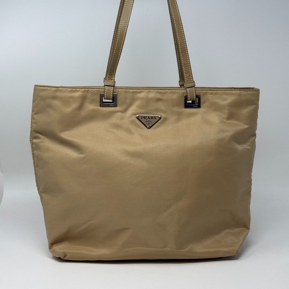 Vintage Prada Semitracolla Camel Tessuto Acciaio Tote BR1091